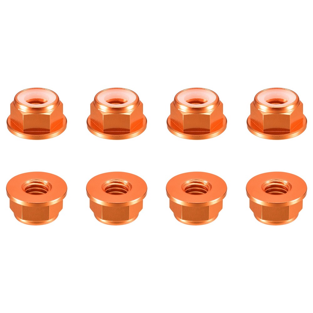 Nylon Insert Hex Lock Nuts, 8pcs - M4x0.7mm Self-Locking Nut(Orange)