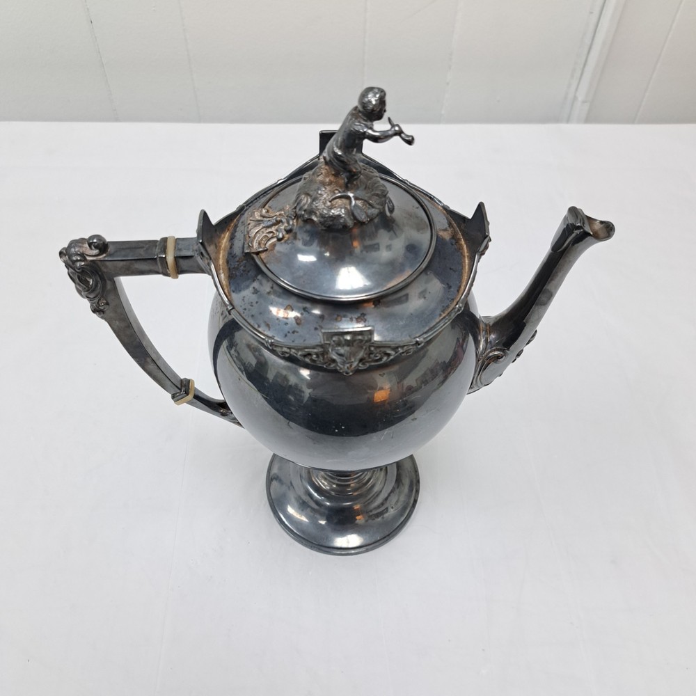 Antique Meriden Britannia Silverplated Coffee Pot 1800s Victorian Decorated