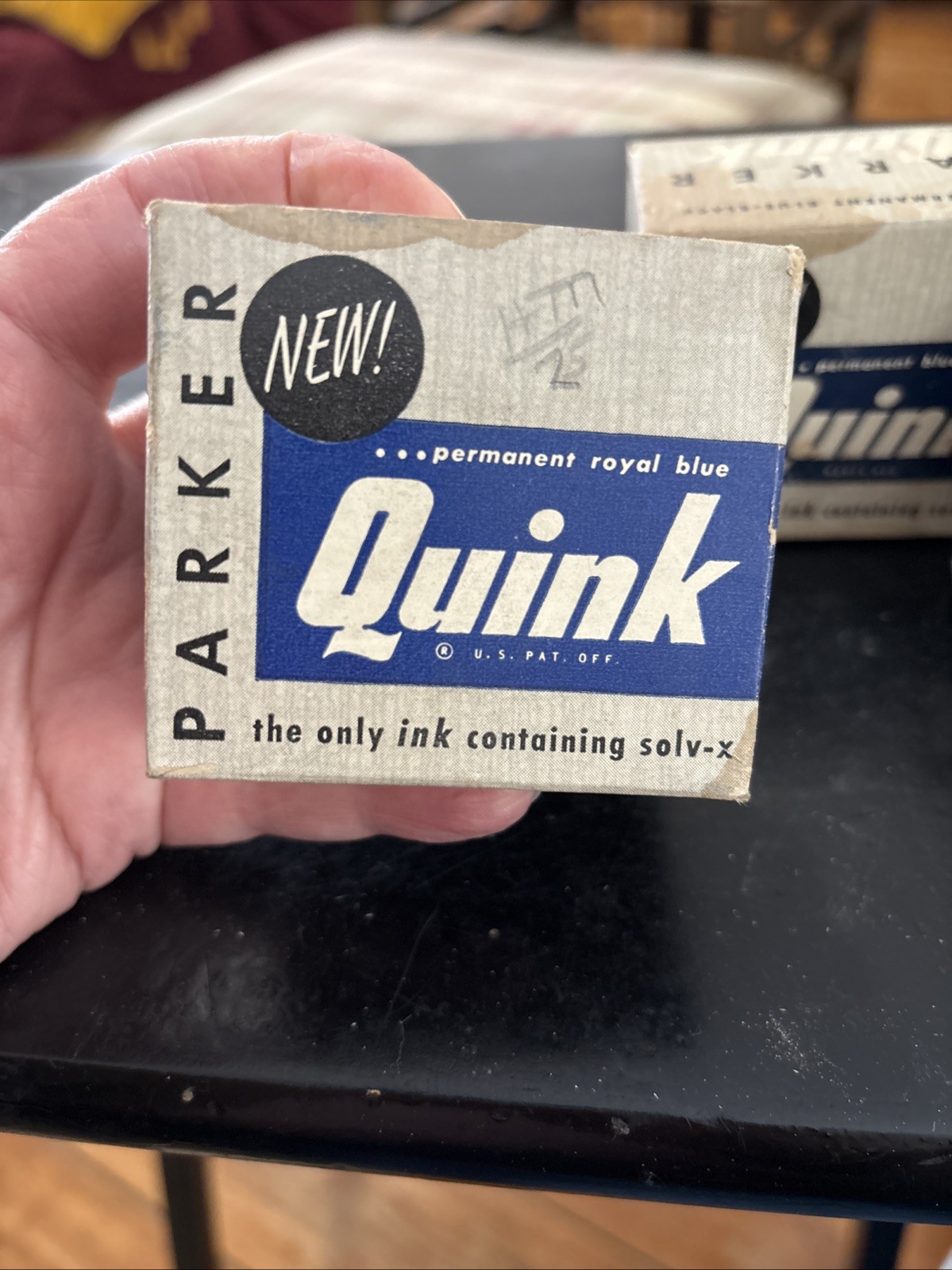 2 Parker Quink Vintage Blue Black & Royal Blue Fountain Pen Ink NOS Full New 50s