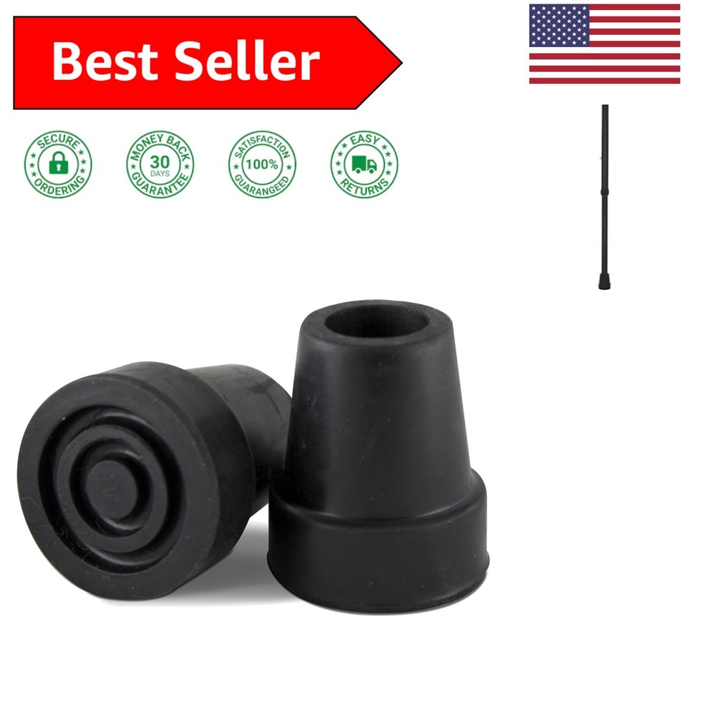Improved Safety Replacement Cane Tips - 3/4" Black Rubber Tips with Metal Ring