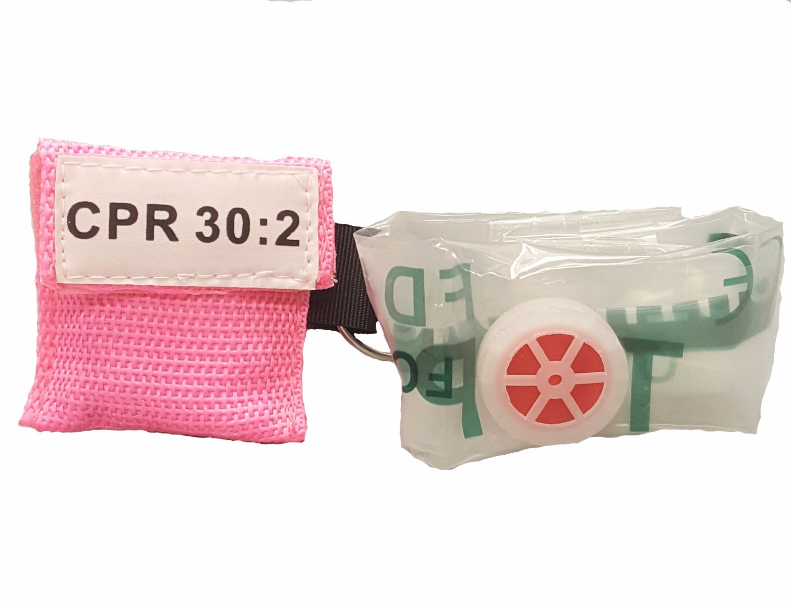 1 Pink CPR Keychain Mask - Face Pocket Shield with GLOVES