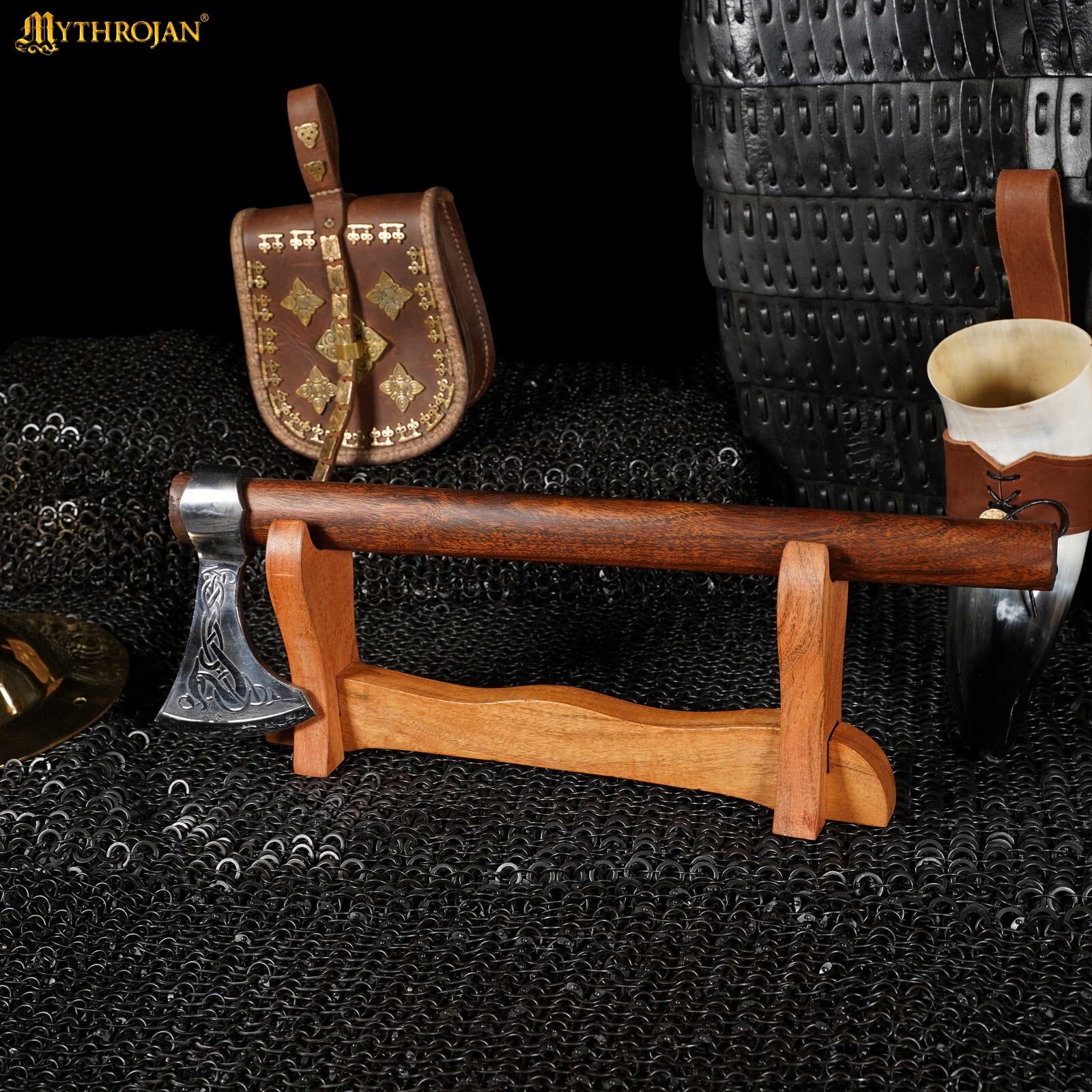 Medieval Sword Stand Solid Wood Horizontal Display Rack for Katana - 1 Tier Rack