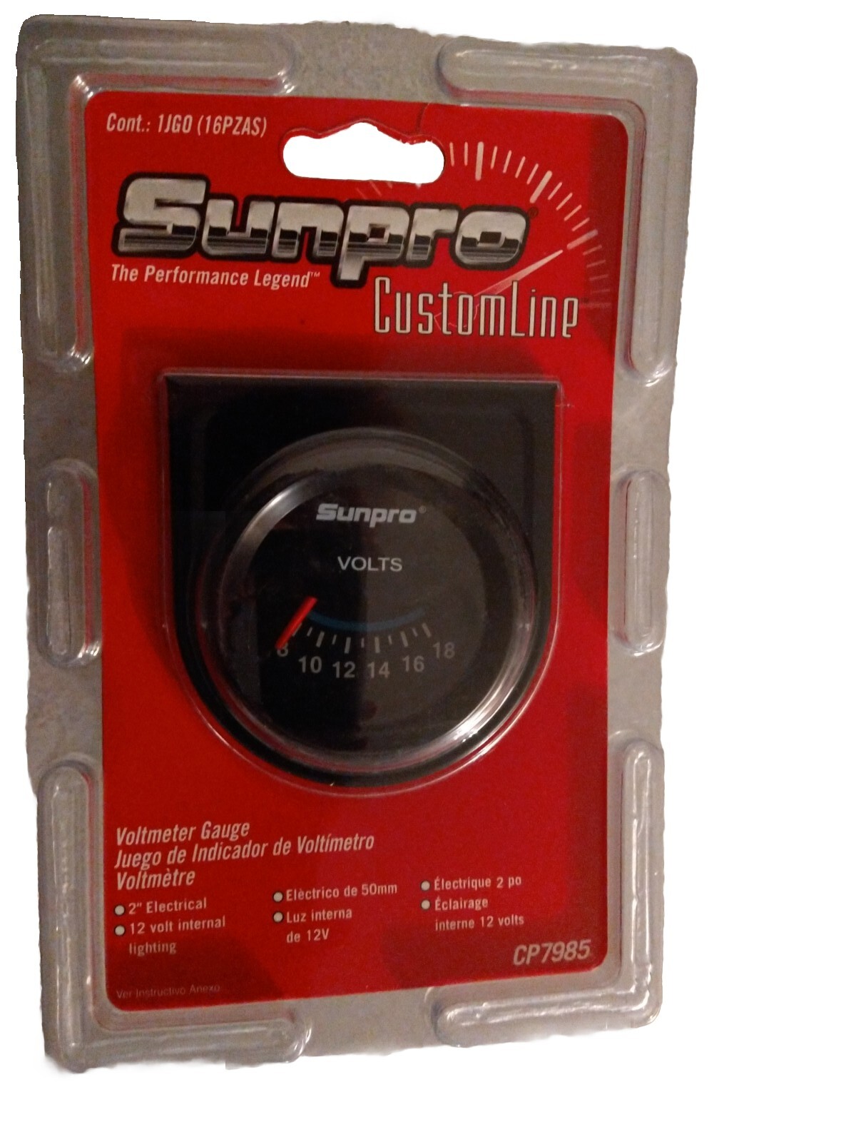 Sunpro 2" Voltmeter Black / Black Bezel New CP7985 8-18V