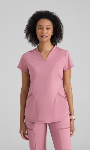 GREYS ANATOMY KNIT STRETCH SCRUB TOP IN CANYON PINK, IN ALL SIZES, #GRST249, NWT