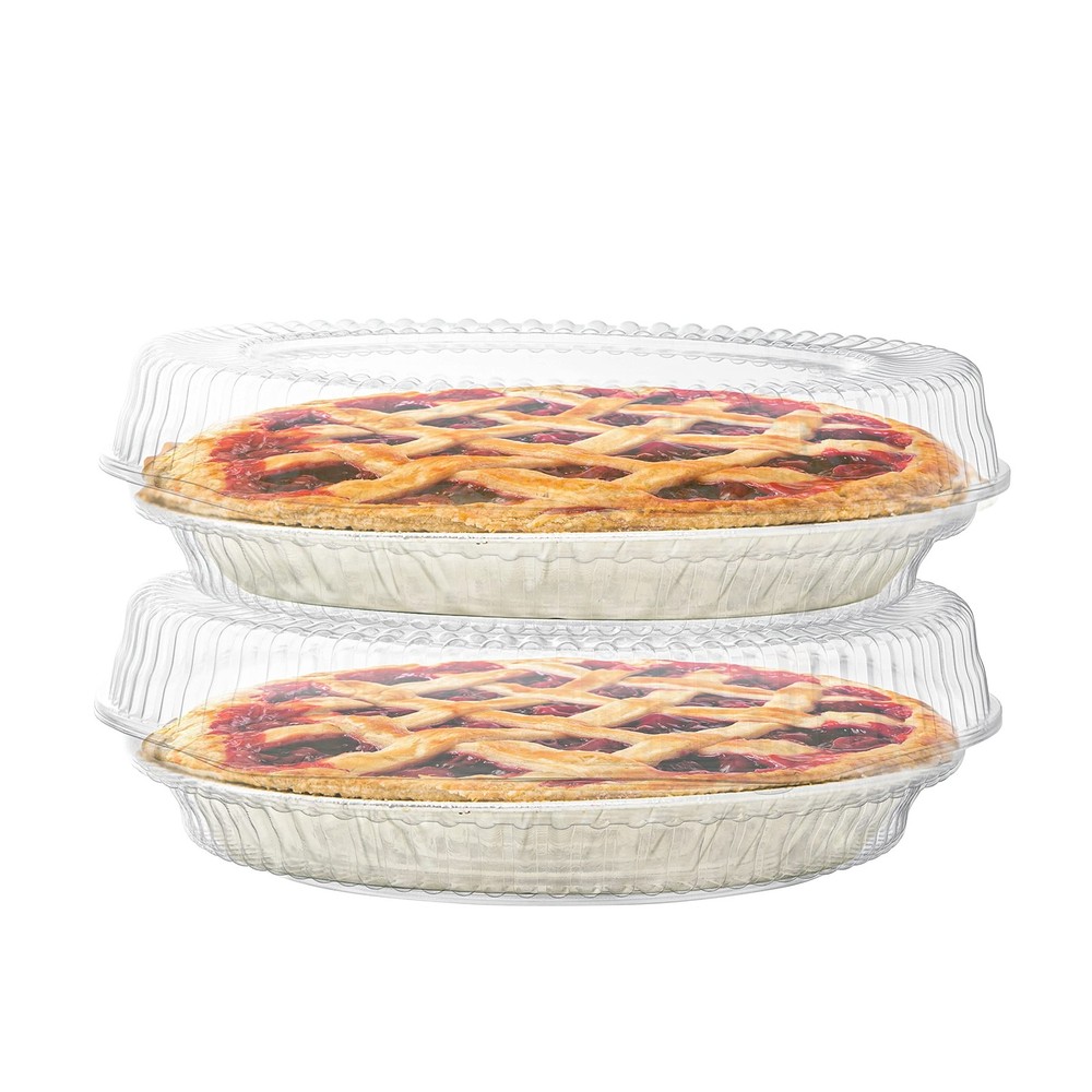 9" Plastic Disposable Pie Containers with Hinged Locking Lids | 5 Round Pie K...