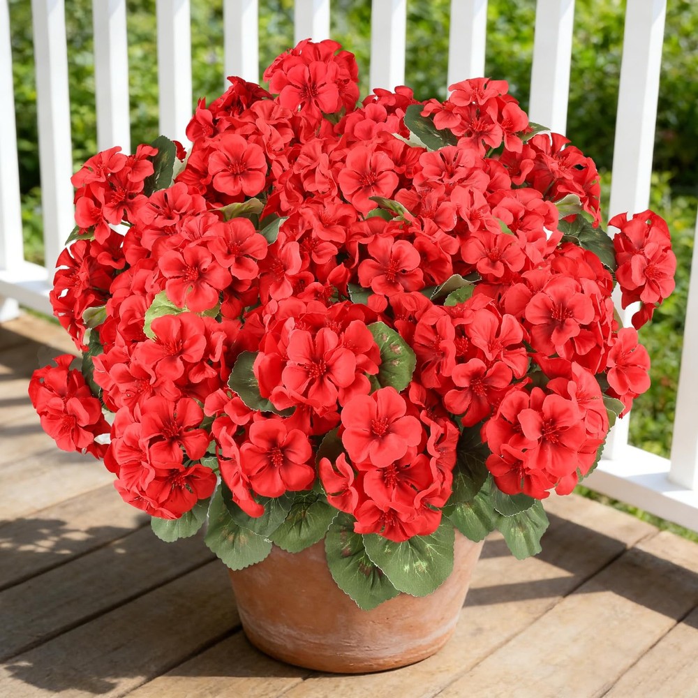 12 Bundles Red Artificial Geranium Flowers for Outdoors Spring Decor Geranium...