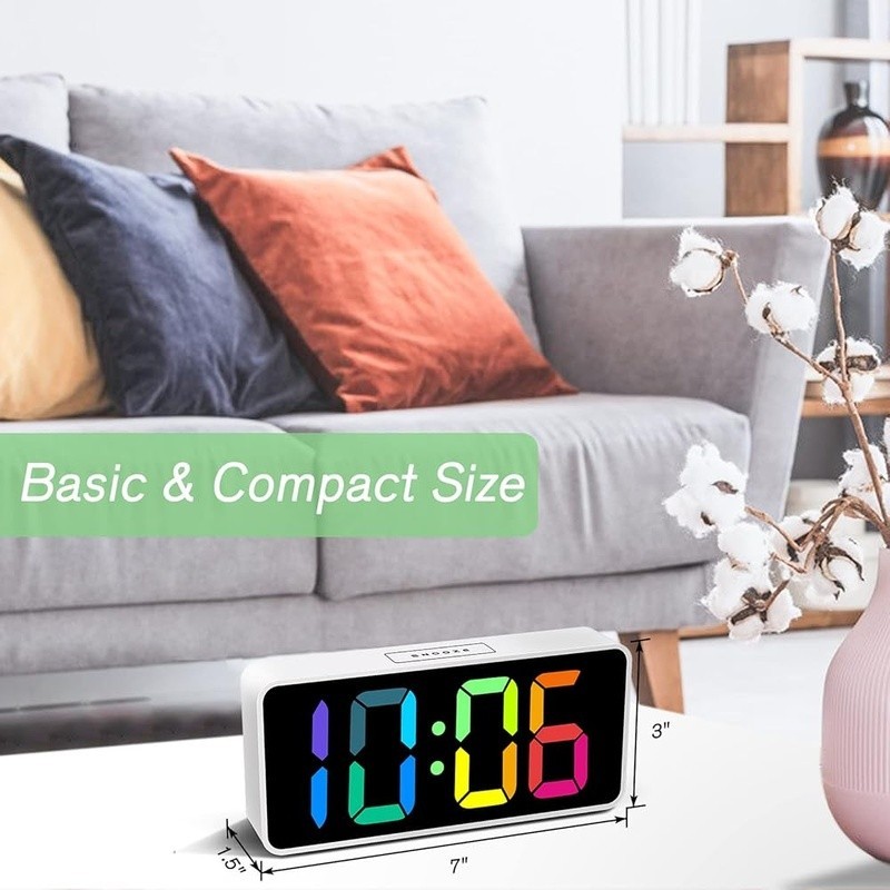 Rainbow Digital Alarm Clock Adjustable Brightness USB Charging Snooze Function