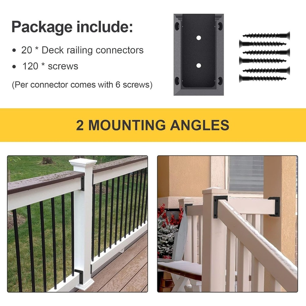 Deck Railing Bracket Connectors, 2x4 Brackets for Railing Wood Lumber Post, 2...
