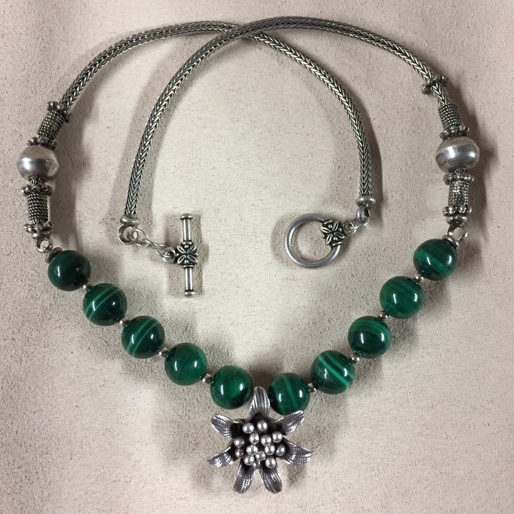 Sterling Silver Malachite Toggle Necklace 22”