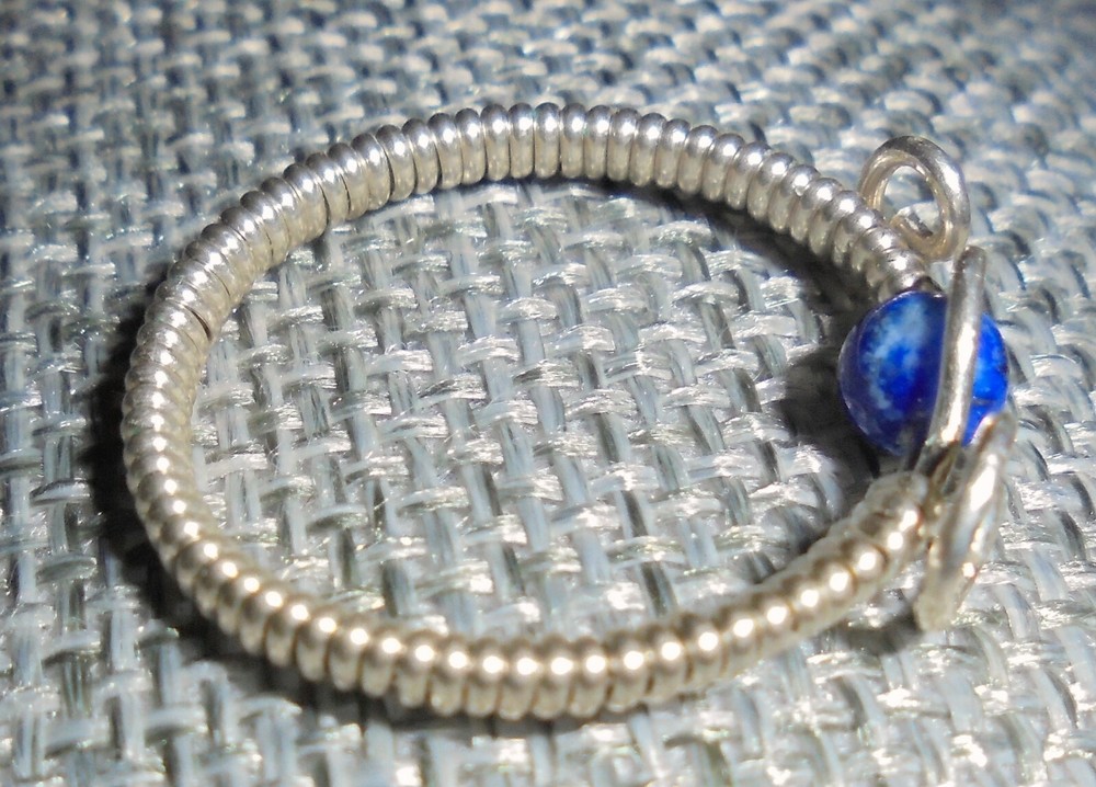 STERLING SILVER WRAPPED WIRE HAND CRAFTED RING BLUE AMETHYS BEAD SIZE 7 #380