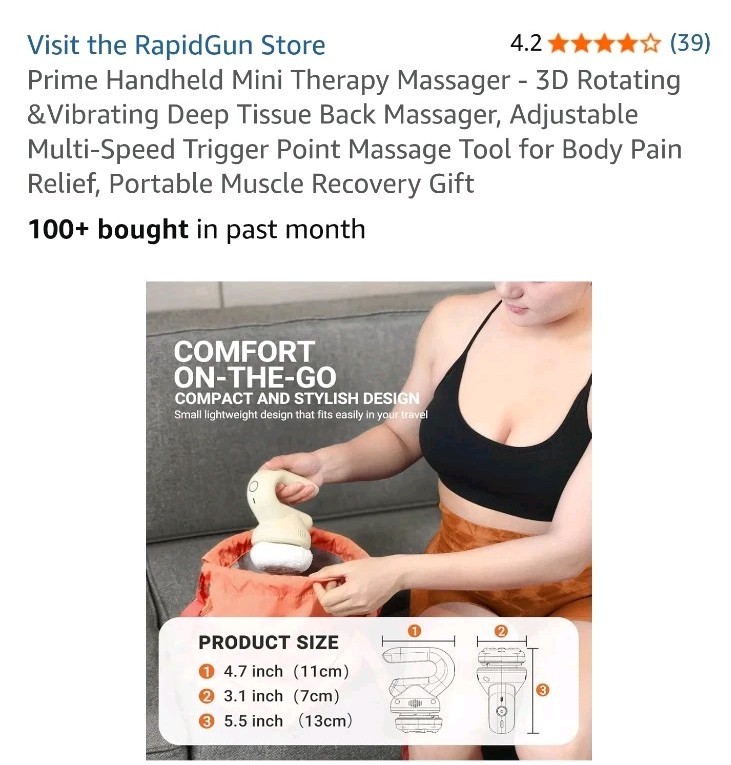 Prime Handheld Mini Therapy Massager - 3D Rotating &Vibrating Deep Tissue Bac...