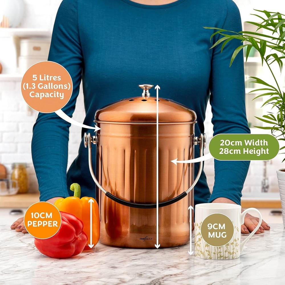Stylish Stainless Steel Compost Bin - 1.3 Gallon Capacity