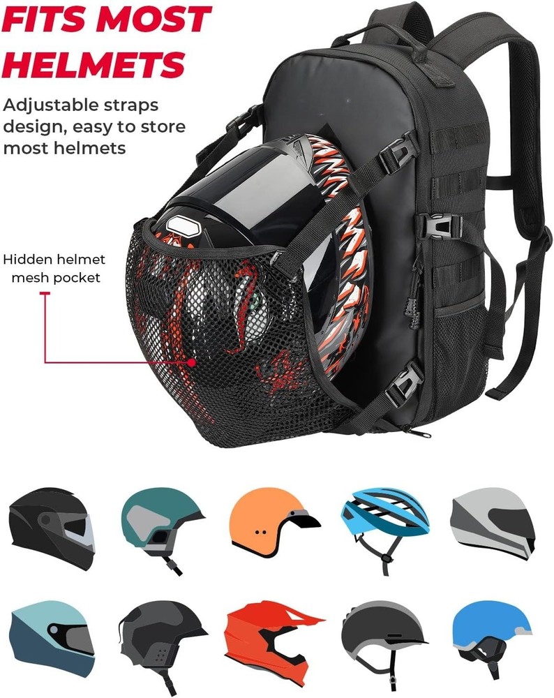 Motorcycle Helmet Backpack, 20L Bag With Hidden Net, Large Capacity Holder