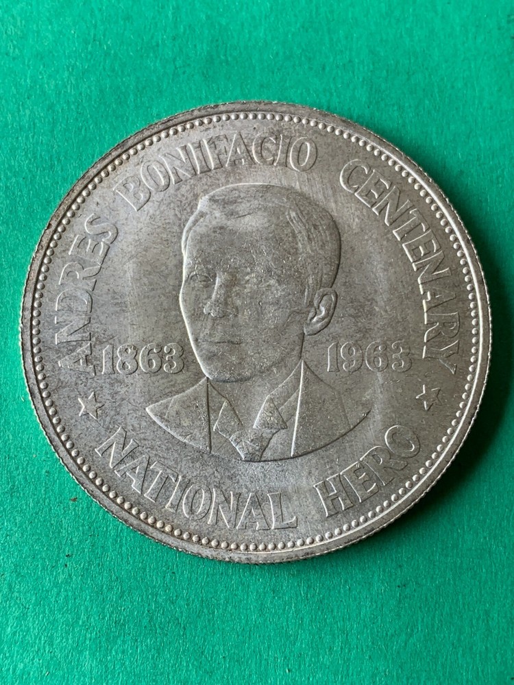 PHILIPPINES 1963 ONE PISO ANDRES BONIFACIO CENTENARY, SILVER