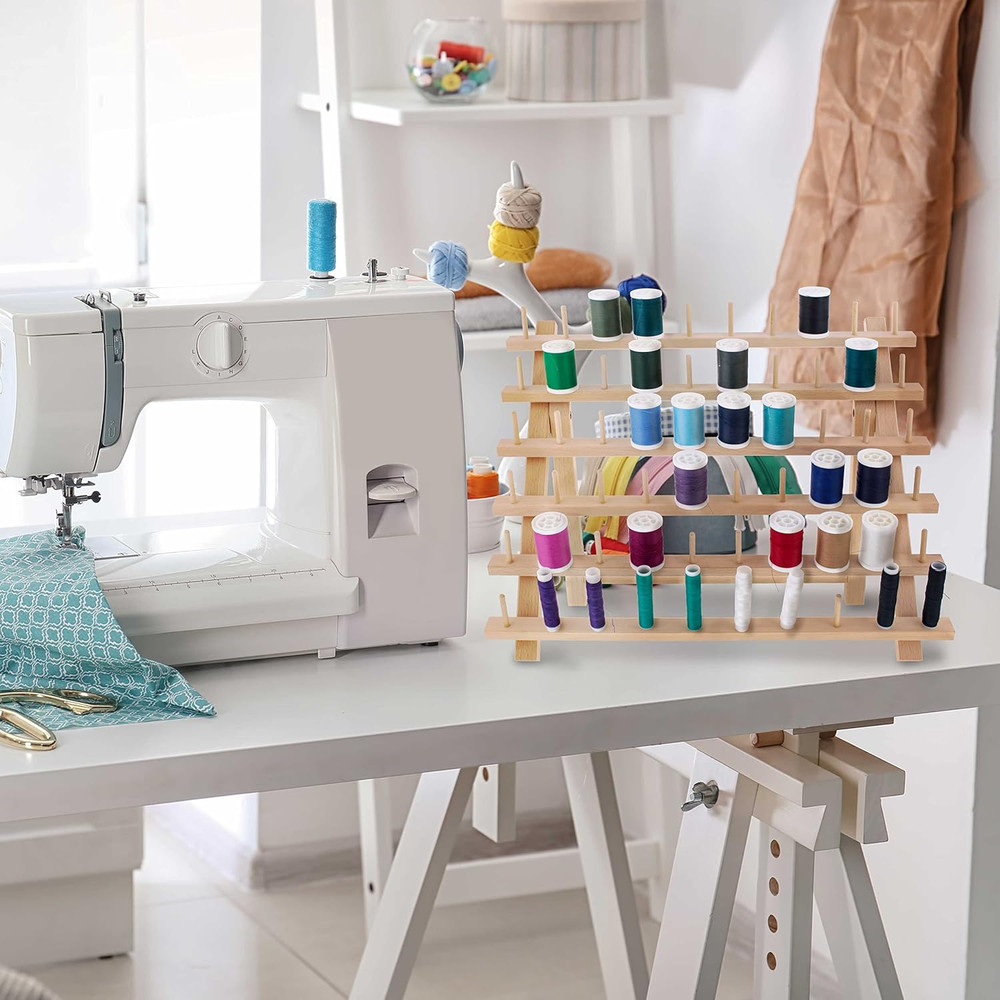Premium Beechwood 60-Spool Sewing & Embroidery Thread Rack