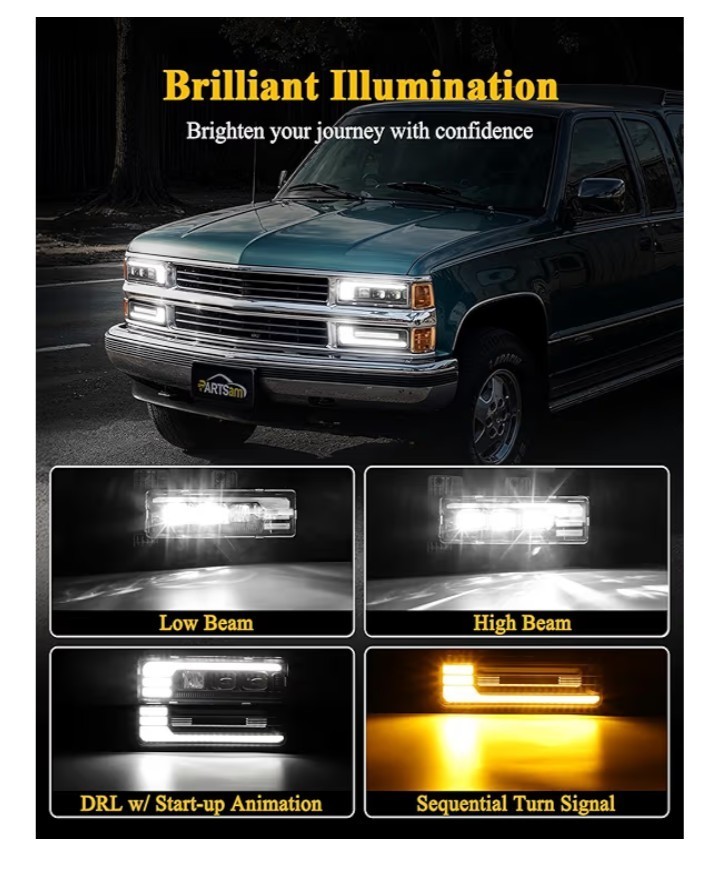PARTSam LED Headlights Assembly DOT Approved with Start Animation DRL Sequent...