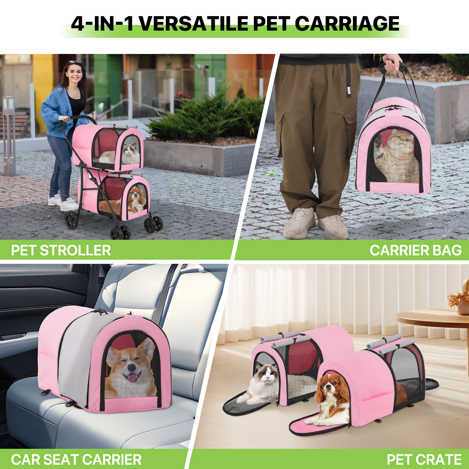 Double 4 Wheels Layer Dog Stroller Folding Carrier Cage Travel Detachable Basket