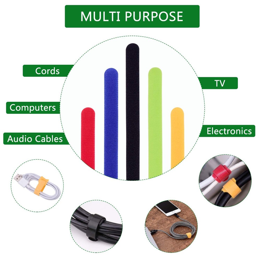 60 Pcs Reusable Fastening Cable Ties Hook and Loop, Multi-Purpose Cable Straps