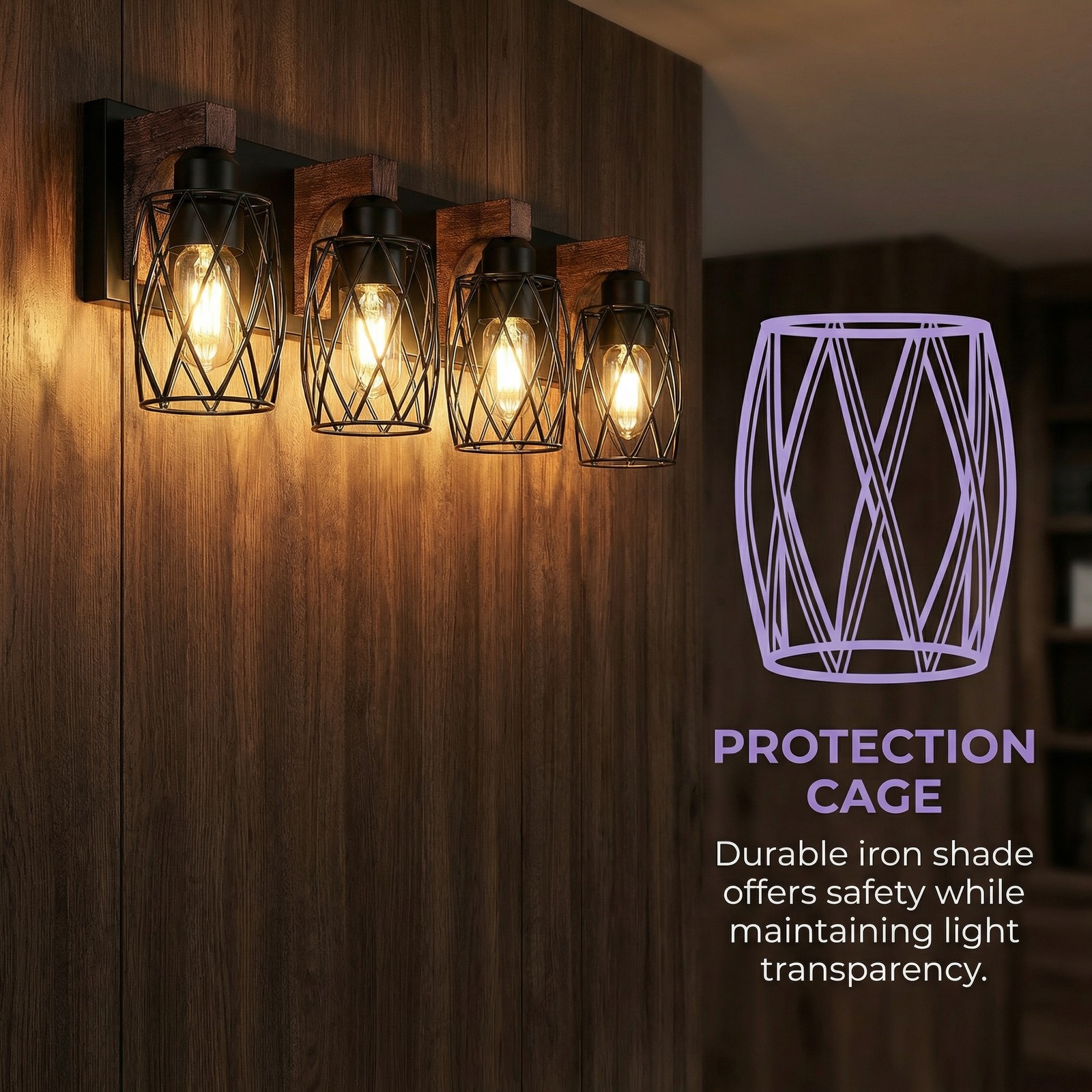 24" Rustic Caged Vanity Light 4 Lights Bathroom Mirror Wall Lamp Sconce Fixture