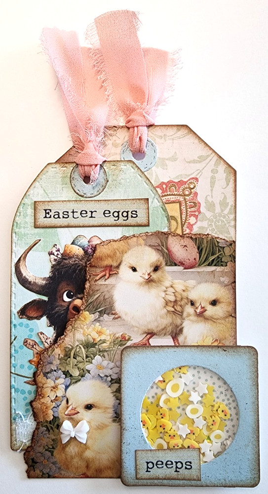 Easter Tags Hidden Pockets Chicks Shaker Box OOAK #14 3D Handmade