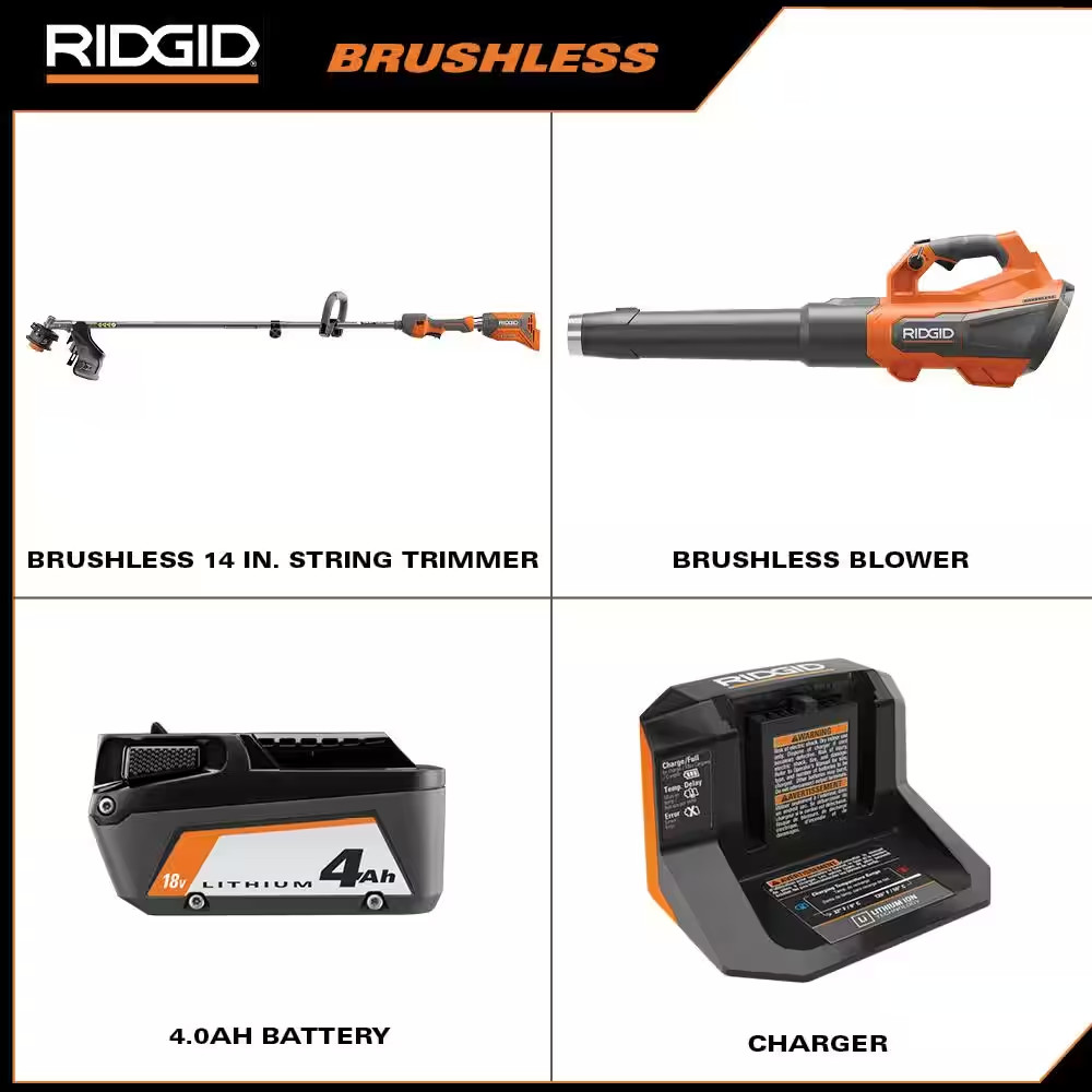 18V Brushless 14 In. Cordless Battery String Trimmer and Leaf Blower 2-Tool Comb