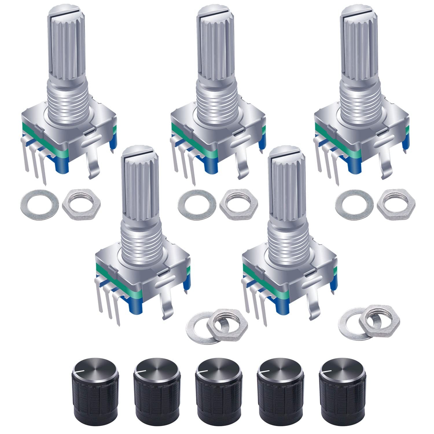 5pcs EC11 360° Rotary Encoder Push Button 5-Pin Digital Potentiometer US