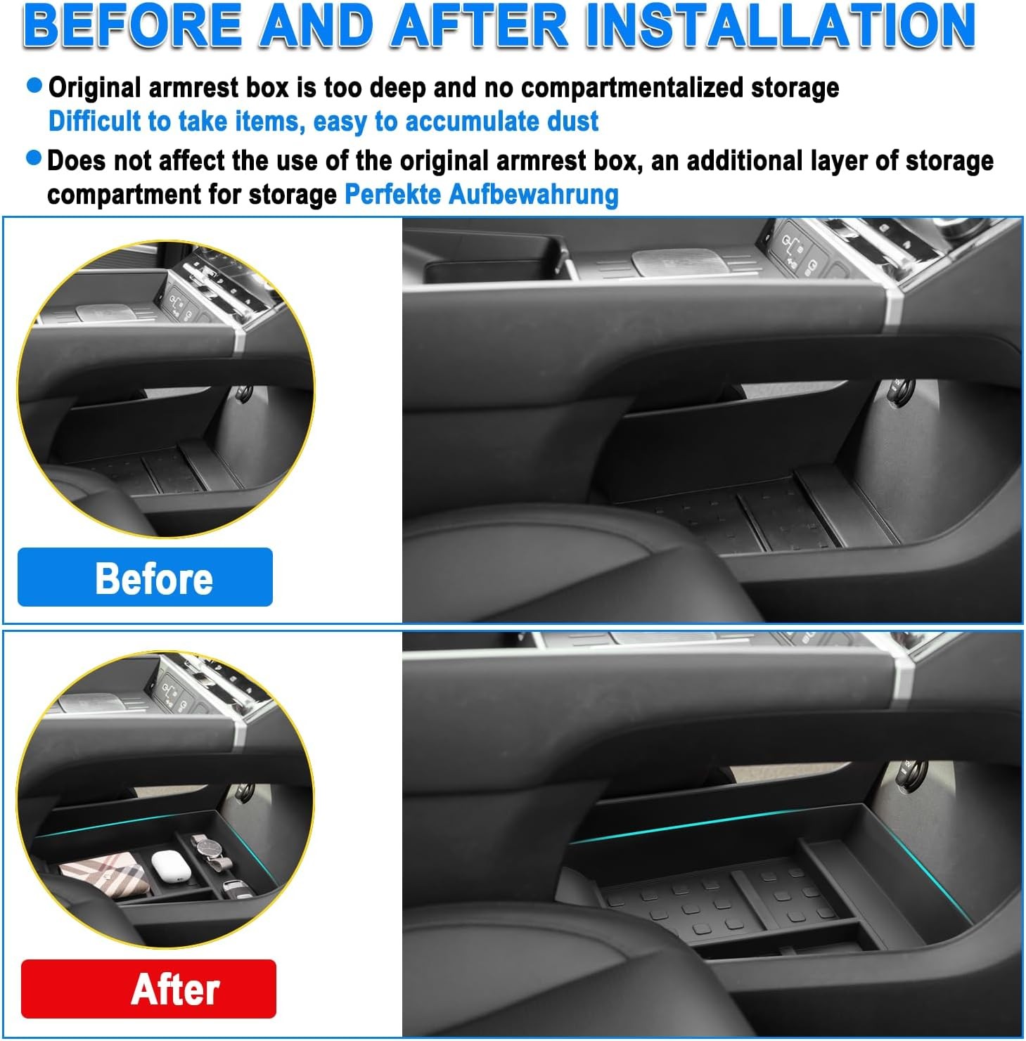 SHAOHAO for 2025 2026 Hyundai Santa Fe Under Console Organizer Tray for 2024 202