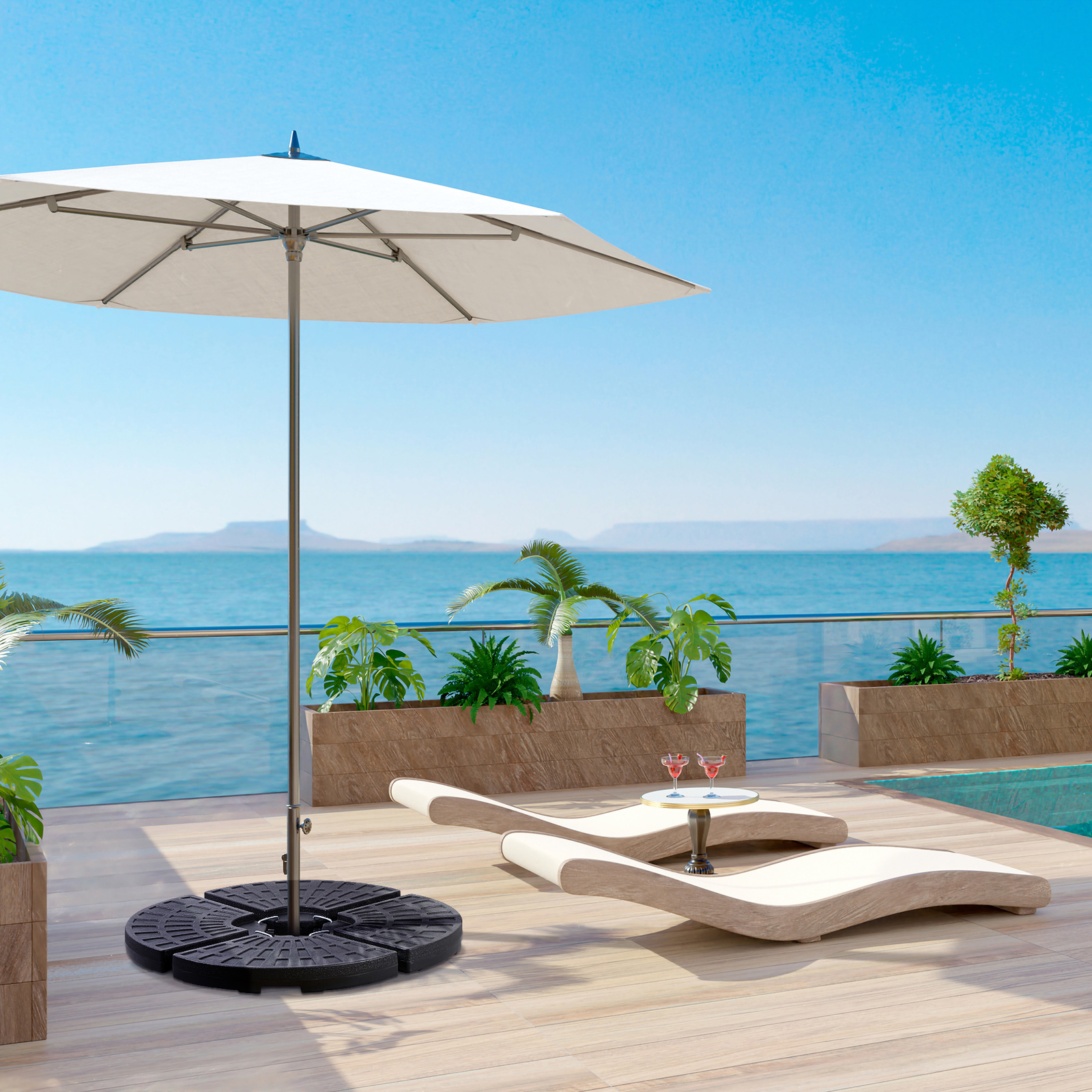 4-Piece Offset Patio Umbrella Circular Base Stand w/ Hooks & Carry Handles