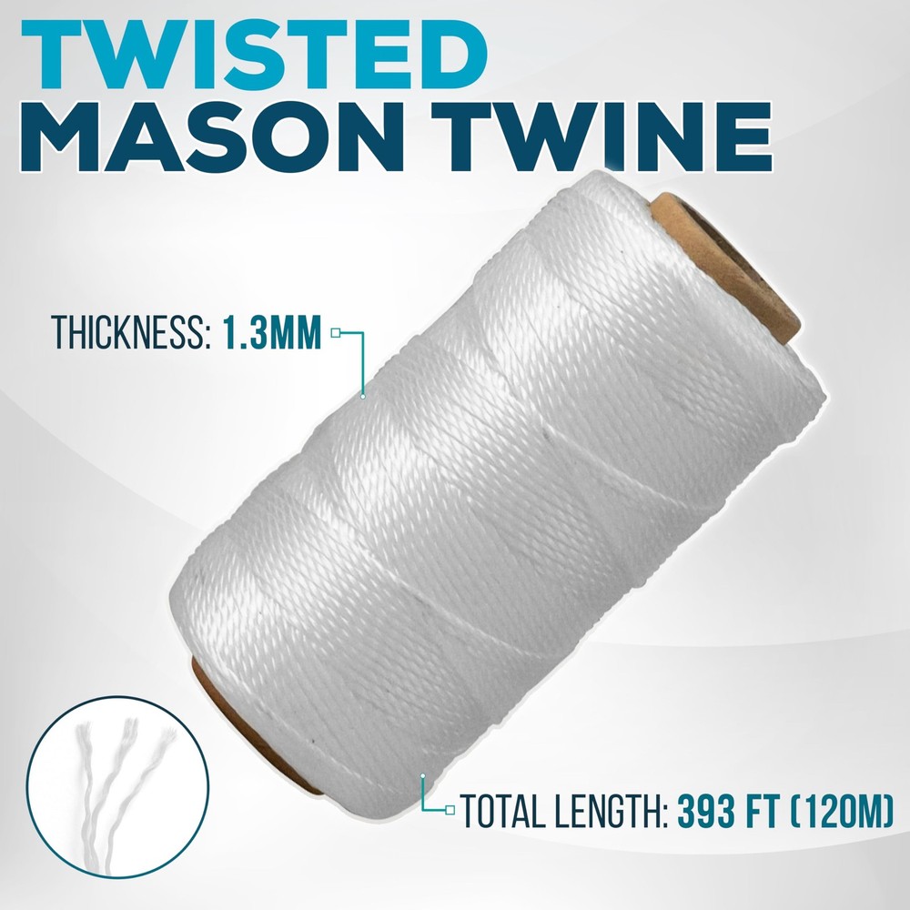 Mason Line String 1.3mm Thick Twisted Polypropylene – Durable 393 Ft, White
