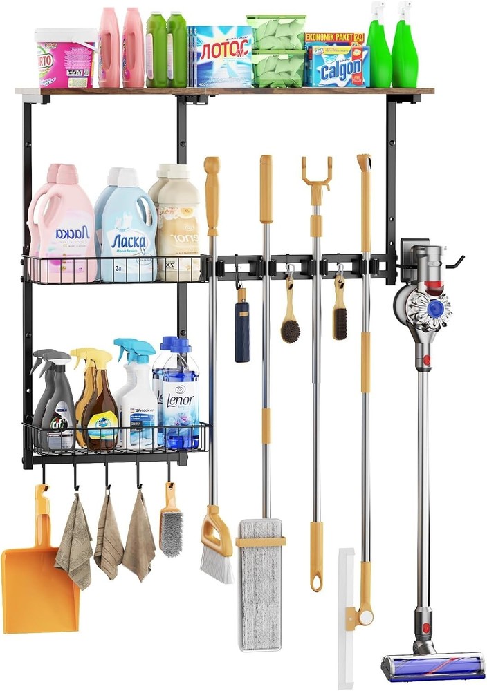 Dust-Proof Multi-Functional Wall Storage Rack for Cleaning Tools - Easy Install