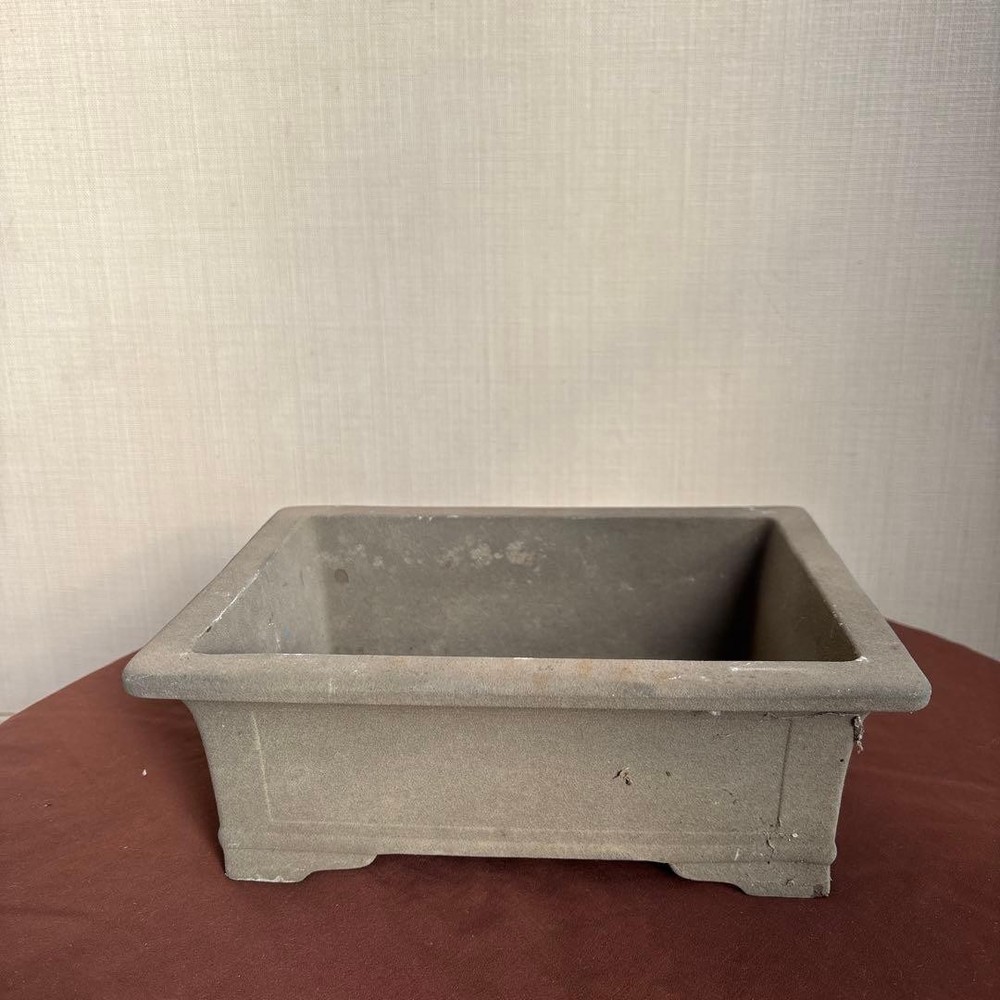 Gray Rectangular Bonsai Pot Drainage Holes Japanese Art Miniature Tree Container