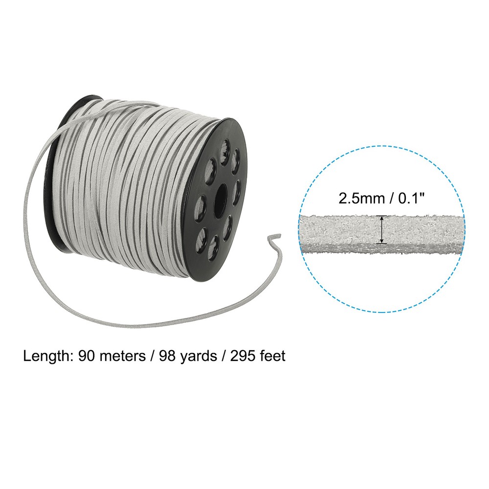 Suede Lanyard String with Roll Spool 98 Yard, Flat Microfiber Cord, Light Gray