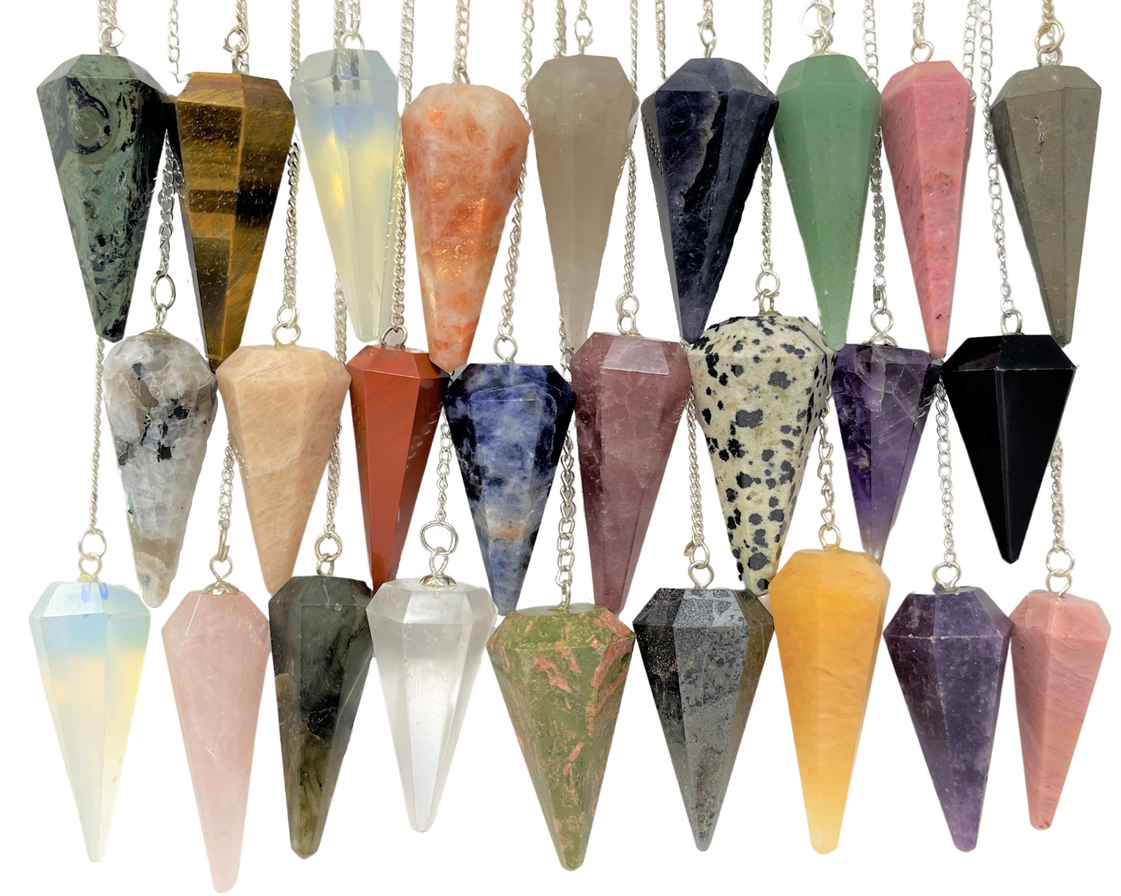 Crystal Gemstone Pendulums - Natural Faceted Pendulum (Dowsing, Divination)