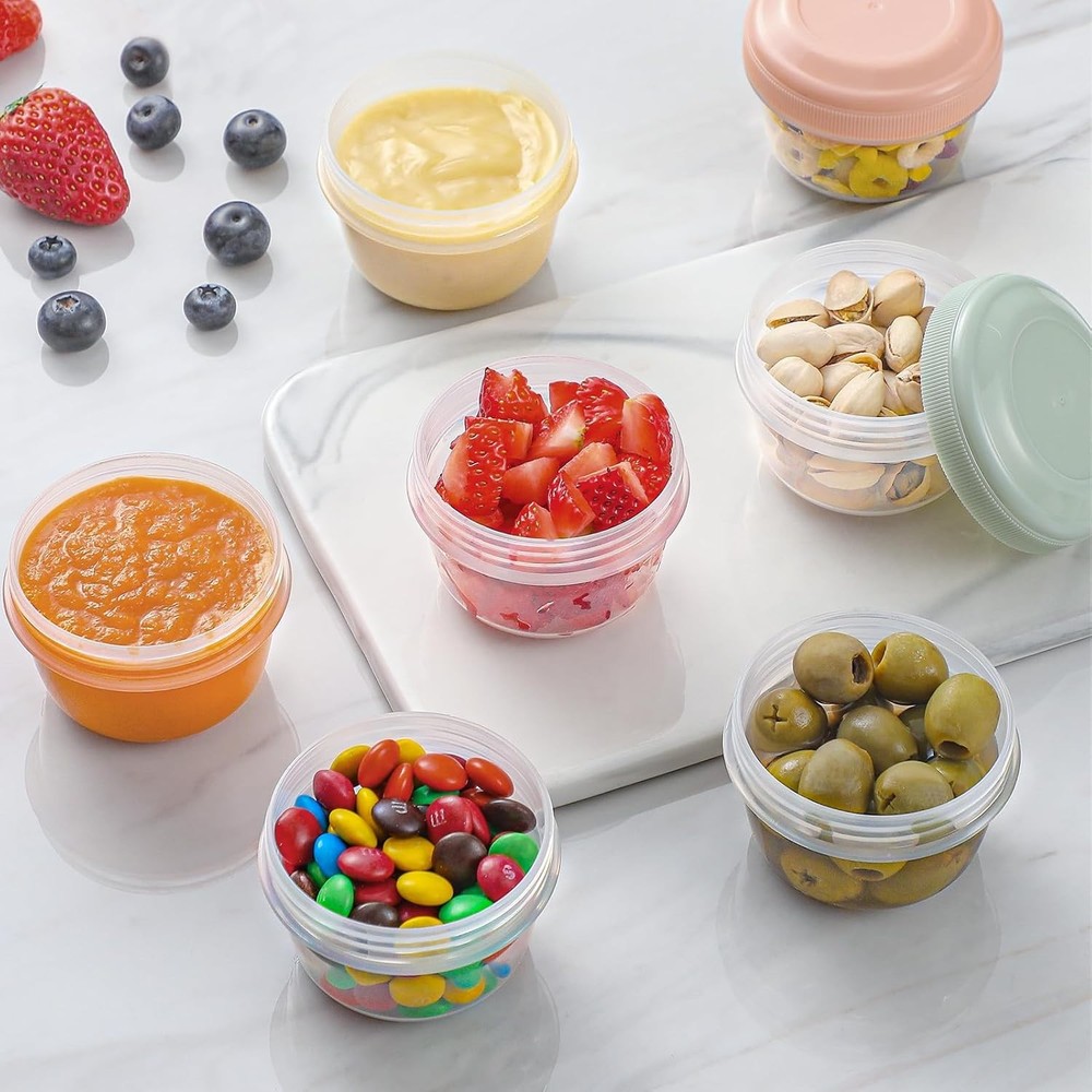 [16 Pack] 4 oz Small Containers with Lids, Reusable Plastic Jars for Snack