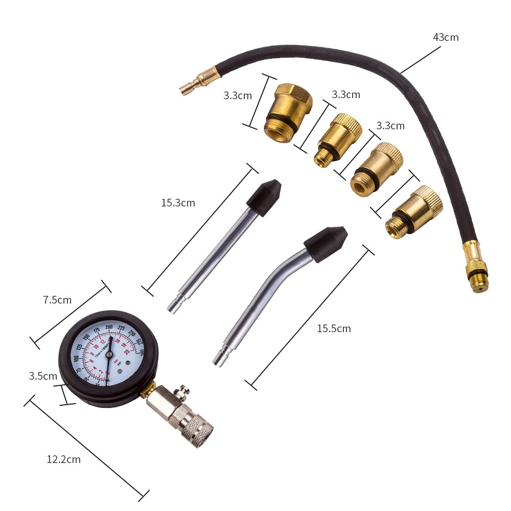 Gas Engine Cylinder Compression Pressure Tester Gauge Adapter Tool Set Kits
