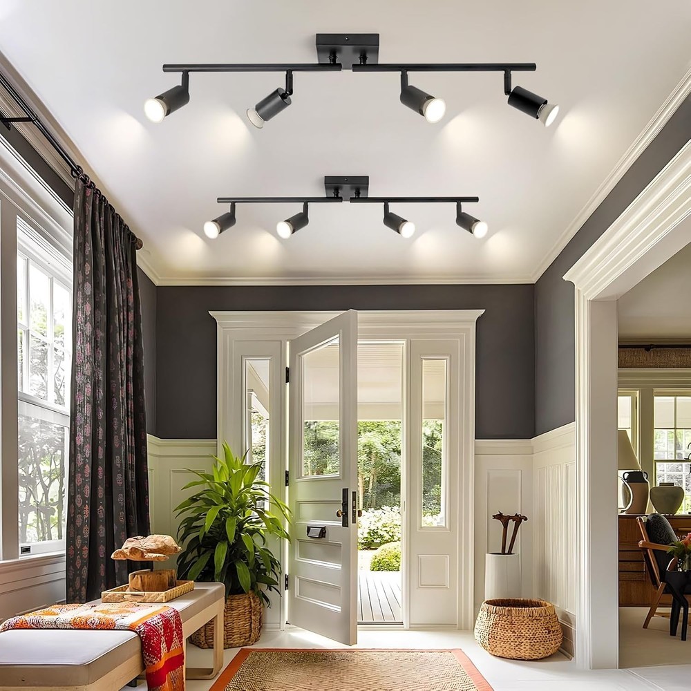 4-Light GU10 Track Lighting, Black Adjustable Ceiling Spot Light Kit