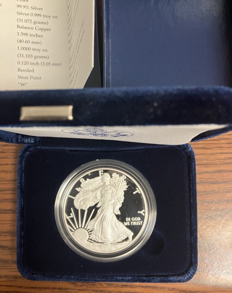 2010 1oz Proof American Silver Eagle Box/CoA Navy Blue Box