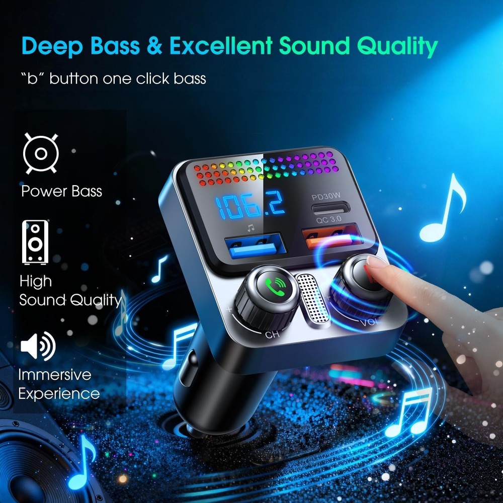 Bluetooth 5.0 Car Wireless FM Transmitter Adapter USB PD Charger AUX Hands LOT