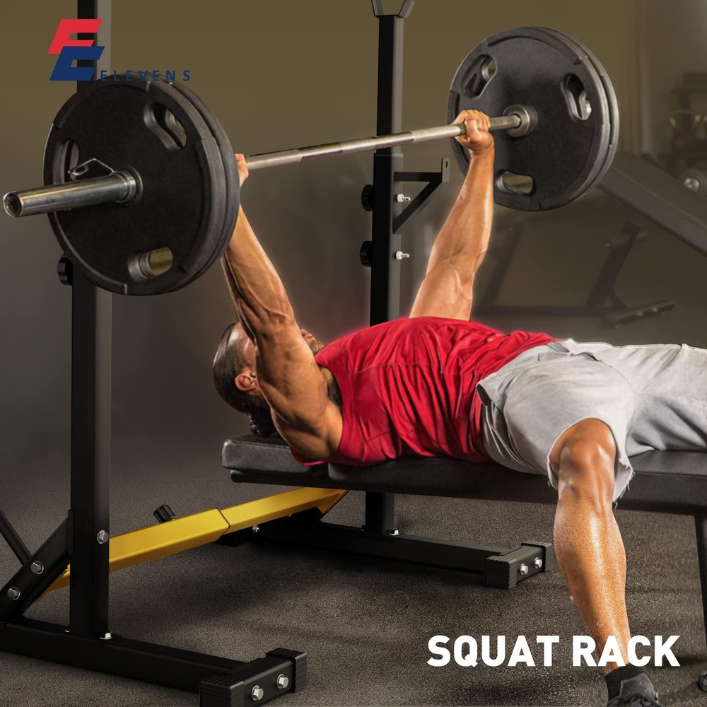 Elevens Squat Rack Stand Adjustable Bench Press Rack Barbell Rack Stand Multi-Fu