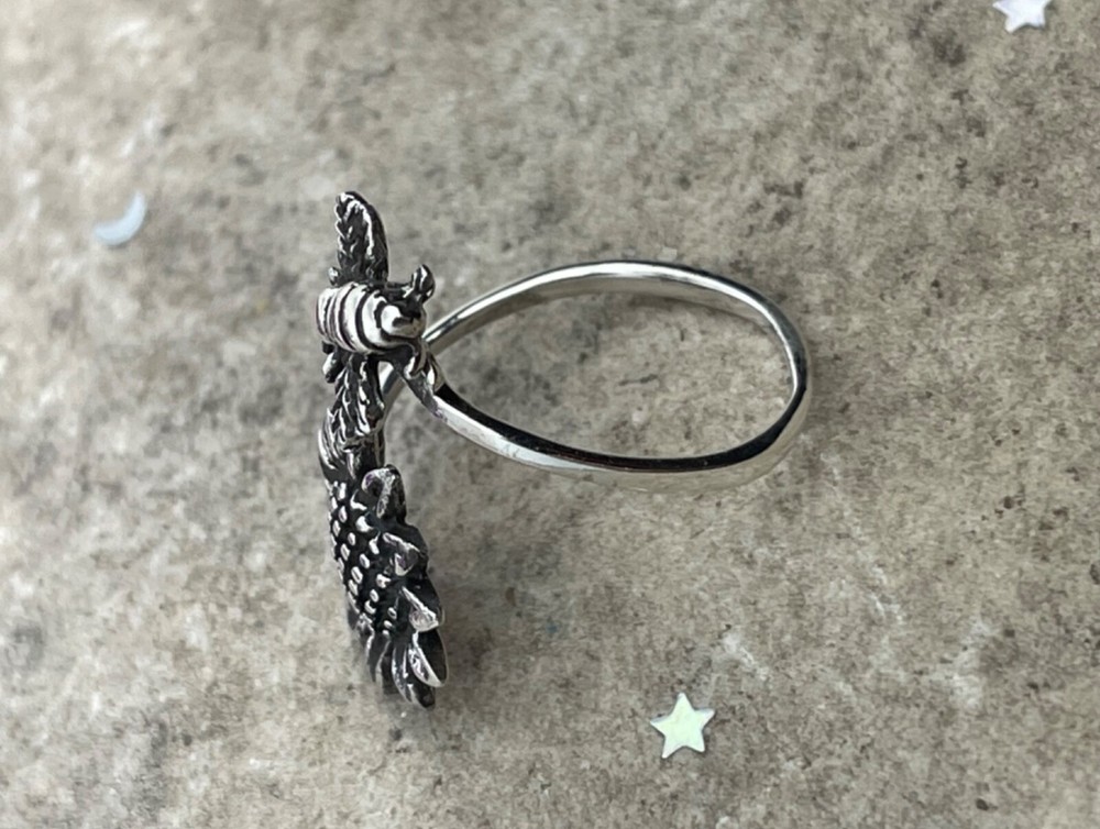 Sterling Silver Sunflower Bumblebee Ring, Dainty Spoon Ring