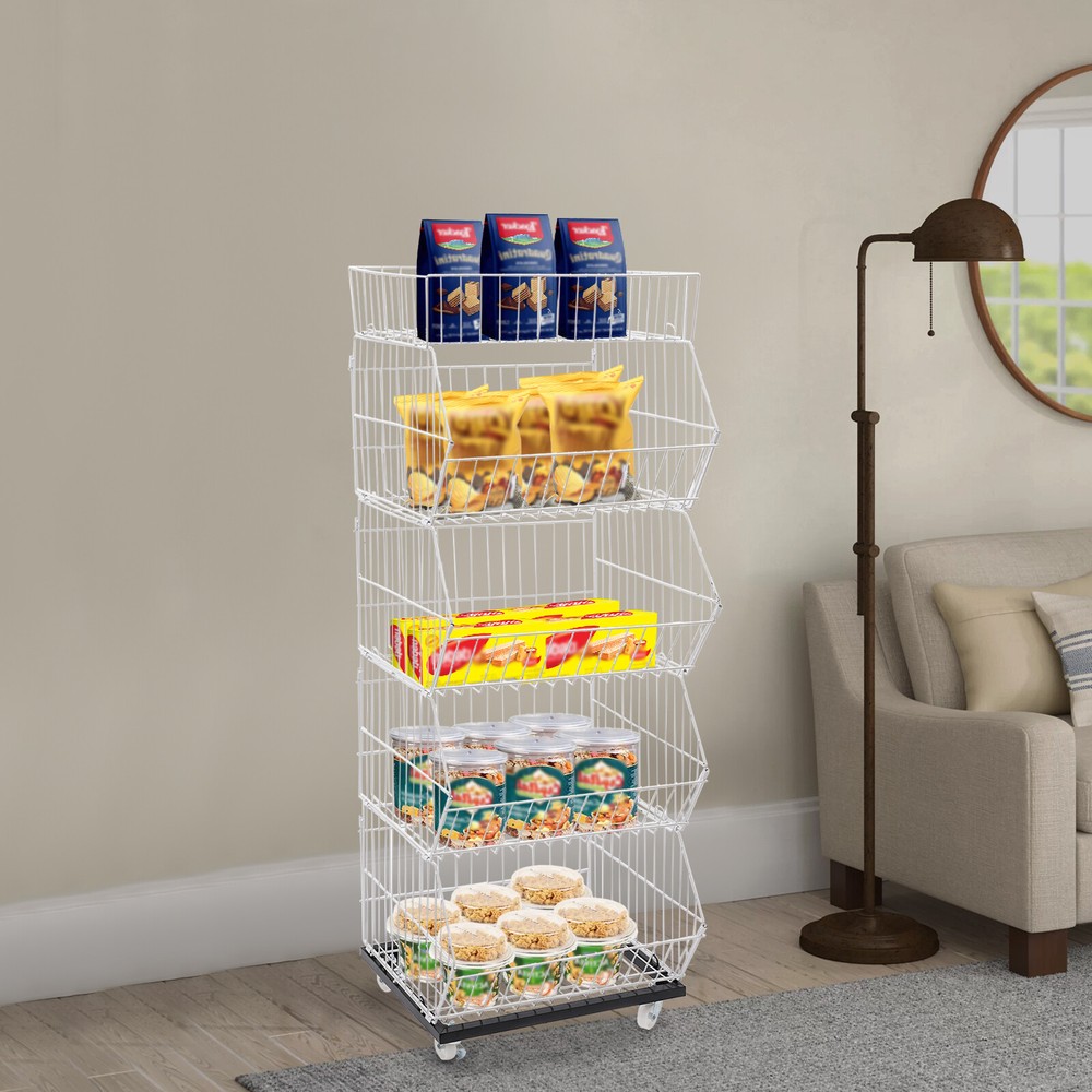 5 Tier Wire Grid Retail Display Shelf Merchandise Display Rack Stand with Wheels