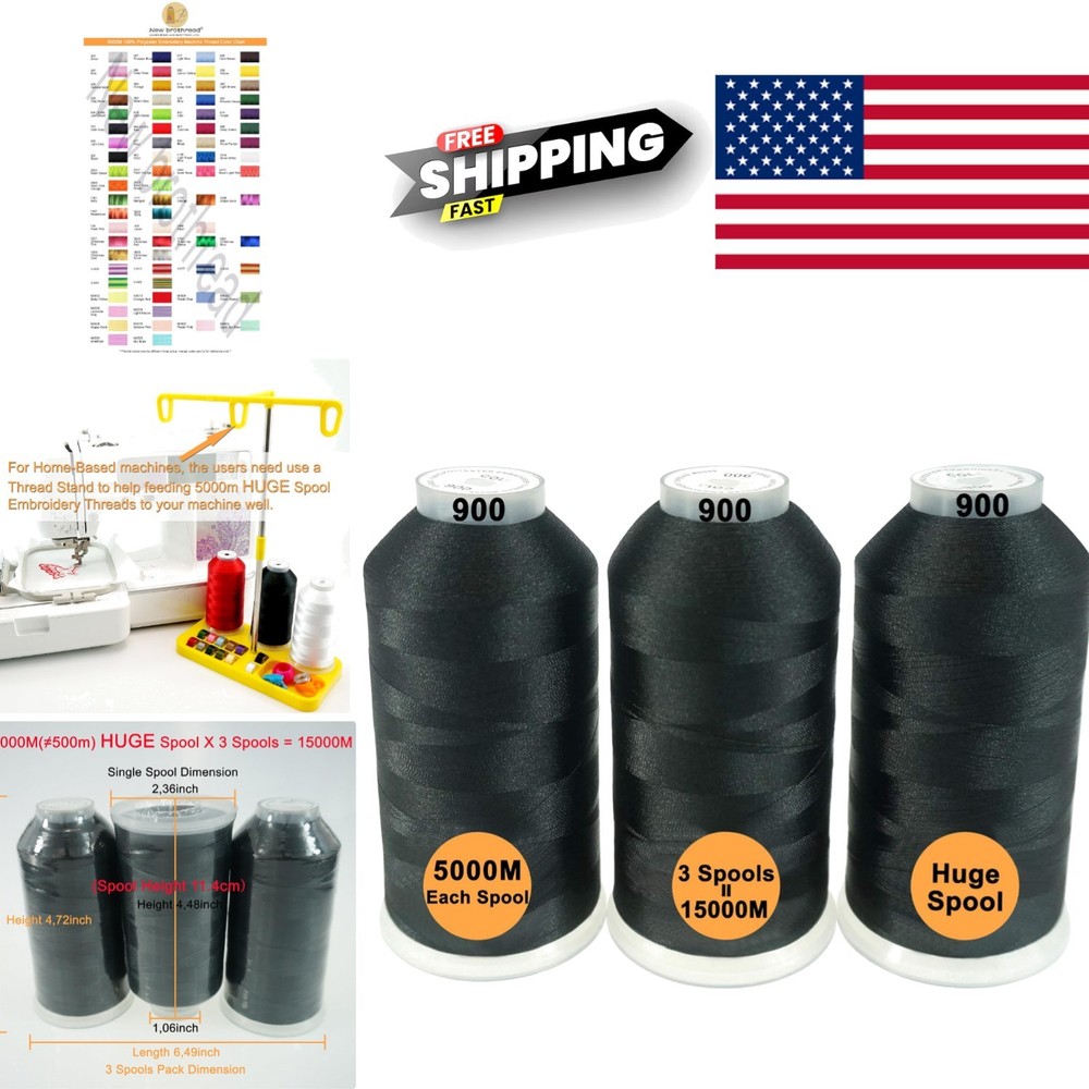 Assorted Color Polyester Embroidery Machine Thread 5000M Huge Spools Value Pack