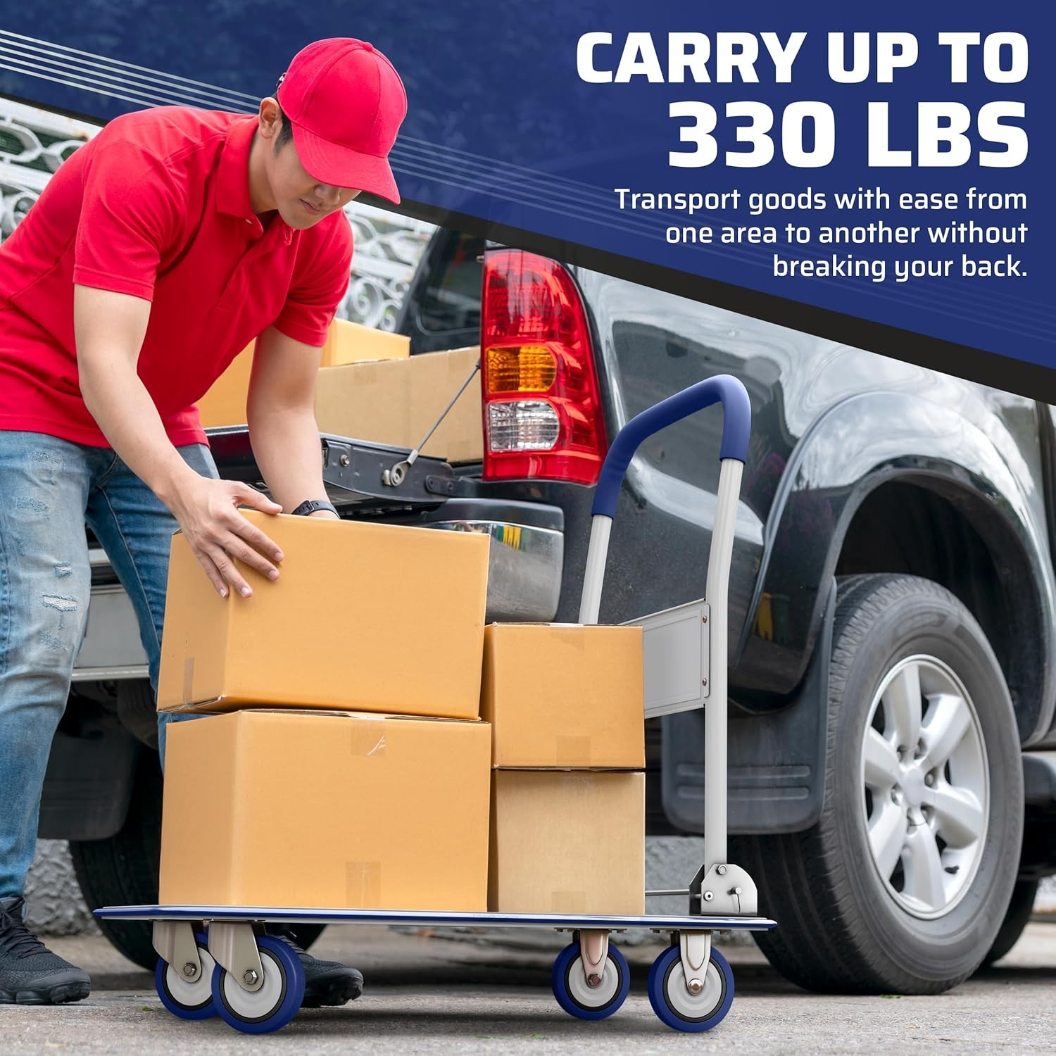 Heavy Duty Foldable Push Cart Dolly 330lb Collapsible Platform Truck Blue