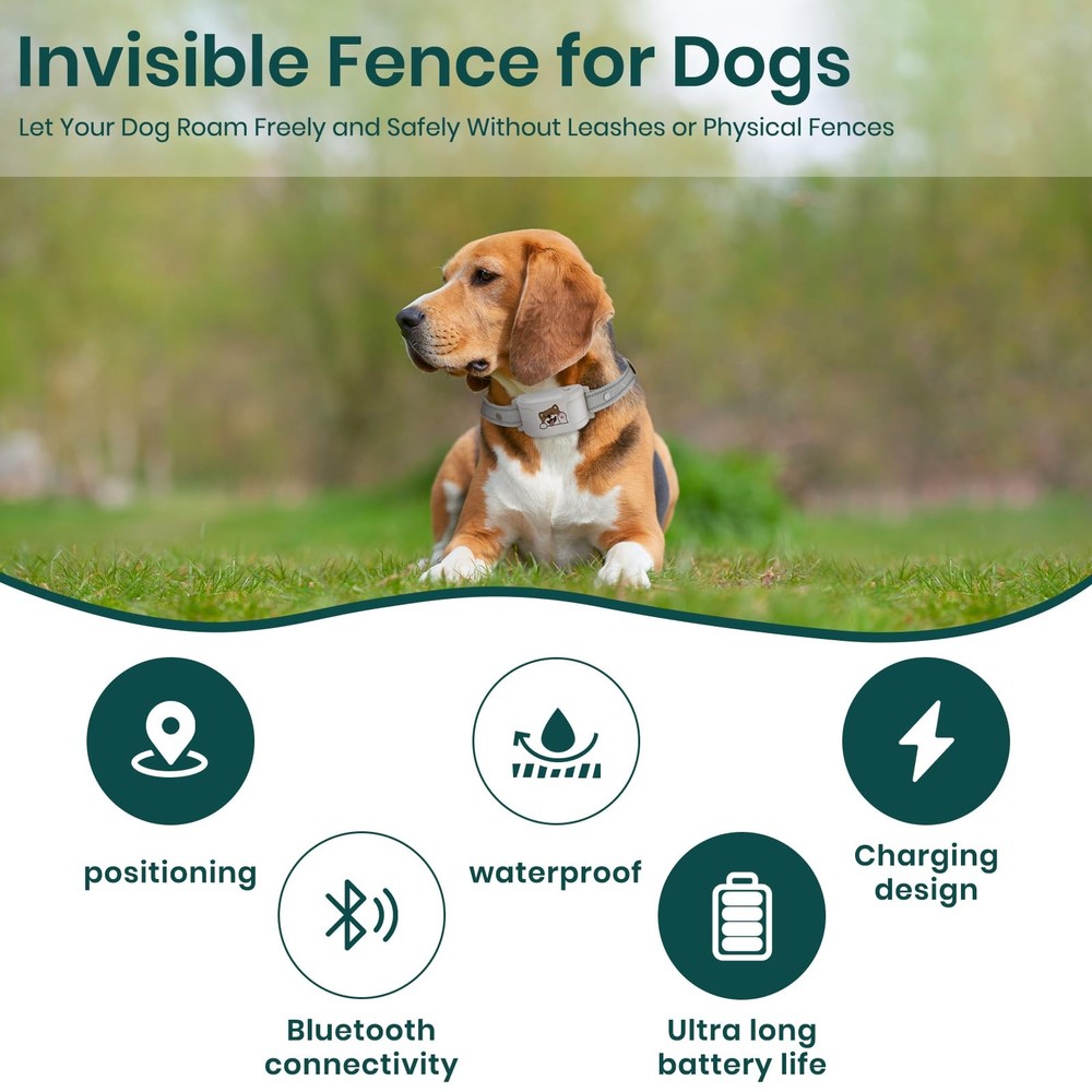 GPS Dog Collar with Wireless Electronic Boundary & Training – No Subscription...