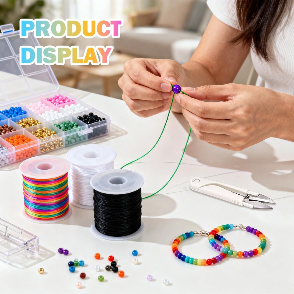 8pcs Elastic String Bracelet Making Kit, Stretchy Black, White, Rainbow