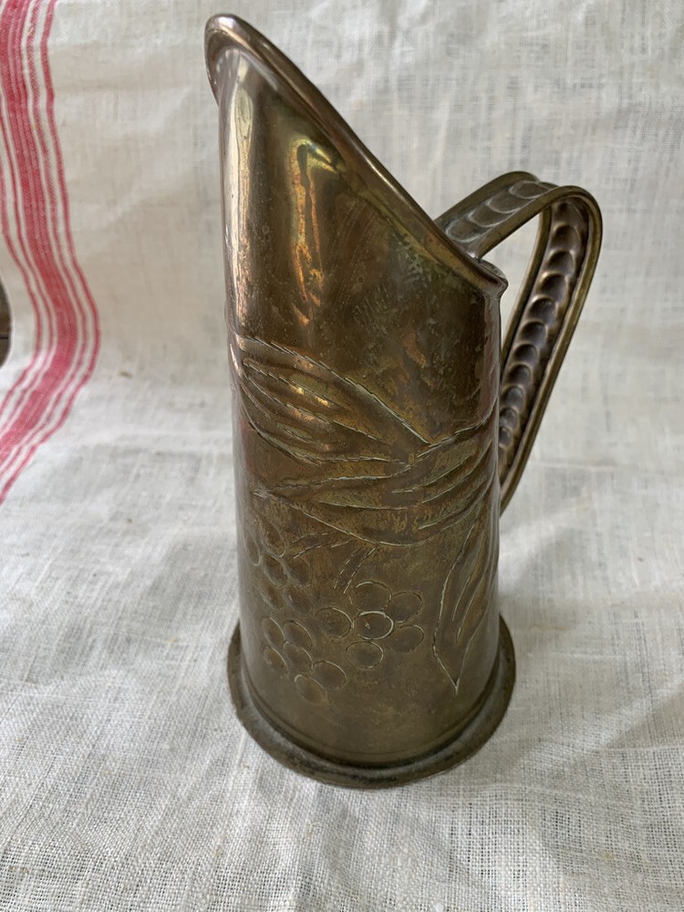 Vintage Hammered MINIATURE COPPER PITCHER w/ Embossed Grape & Vine Pattern