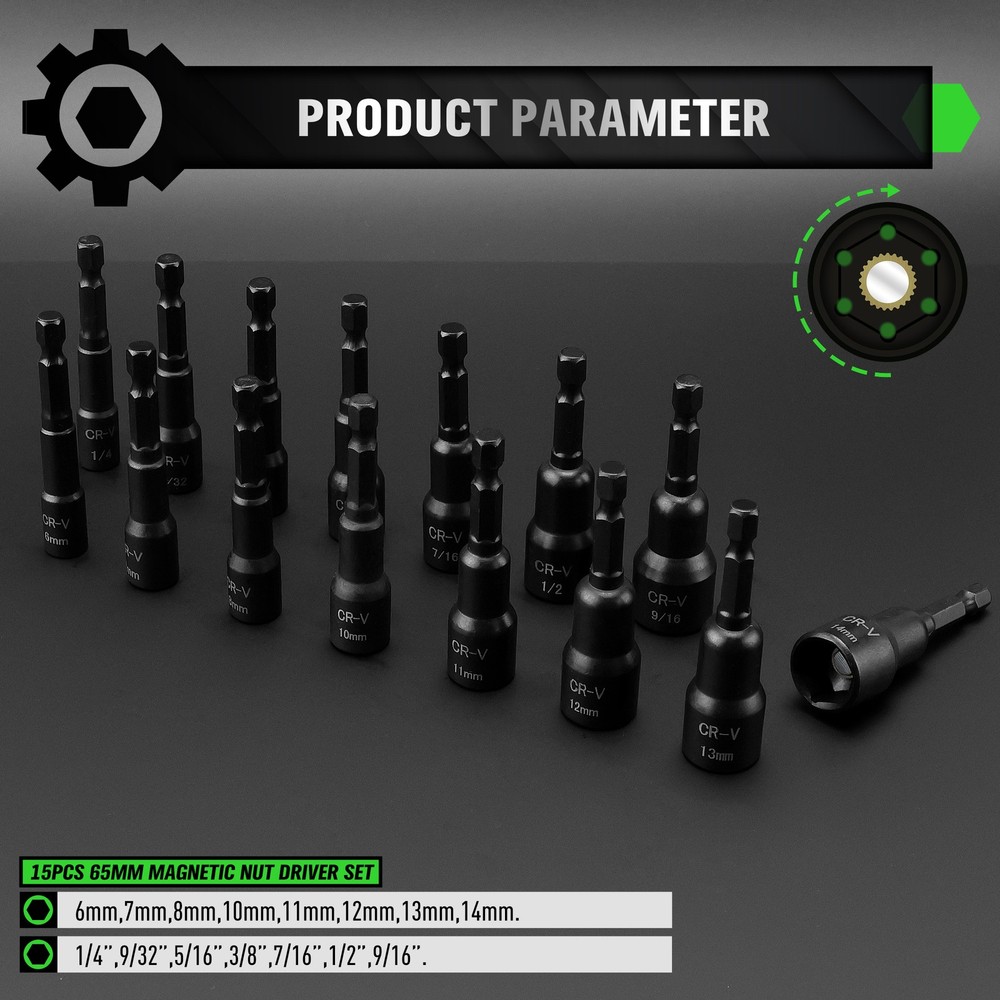 Magnetic Nut Driver Set 54PC Impact Driver Socket Adapters Metric & SAE 1/4" Hex