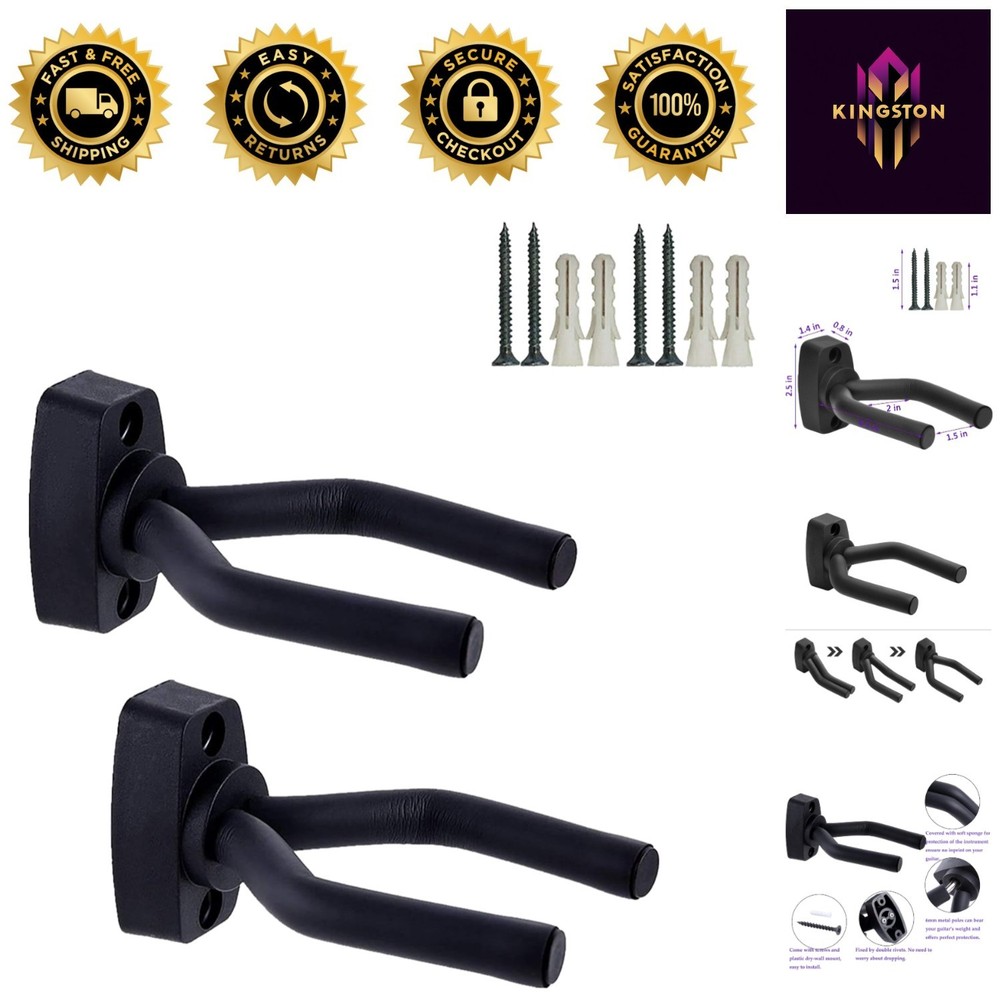 Guitar Hanger - 2 Pack Wall Mount, Fits All Instruments, Easy to Install