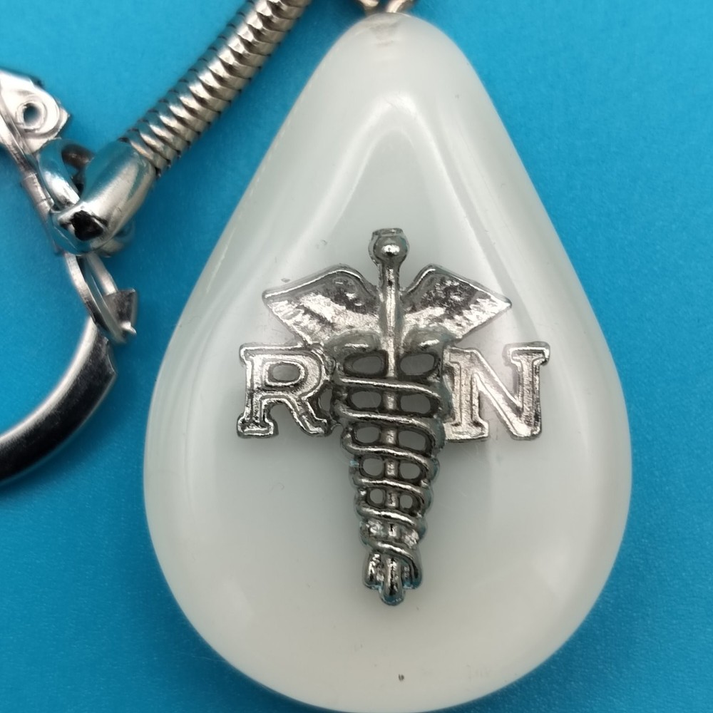 RN Caduceus Keychain Metal Split Ring Teardrop Key Ring Nursing