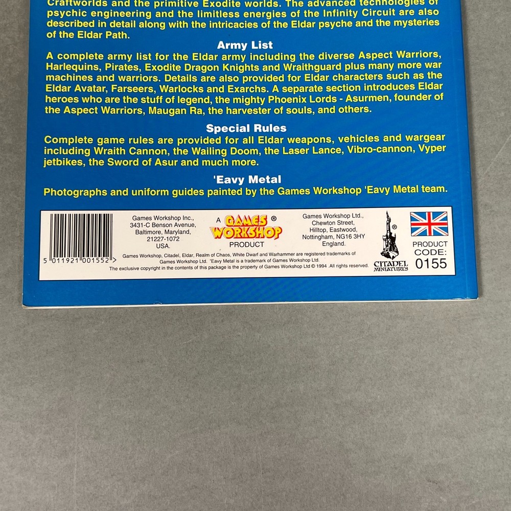 Warhammer 40k Eldar Codex 1994 2nd Edition Vintage OOP Games Workshop 0155 NICE